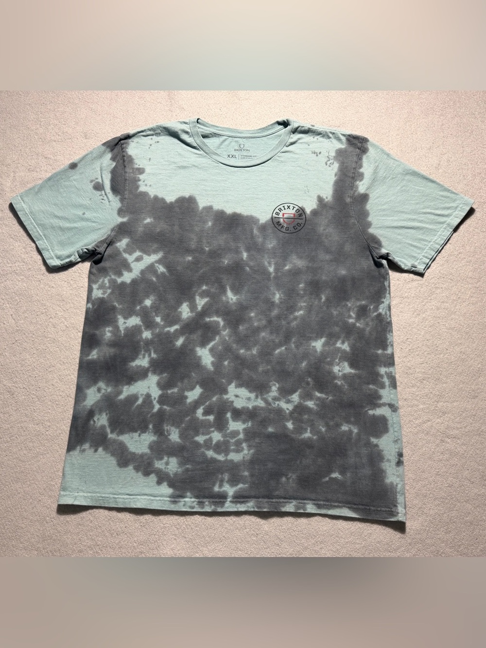 Brixton MFG Co T Shirt Men XXL Gray Green Tie Dye Logo Graphic Skate Surf Tee
